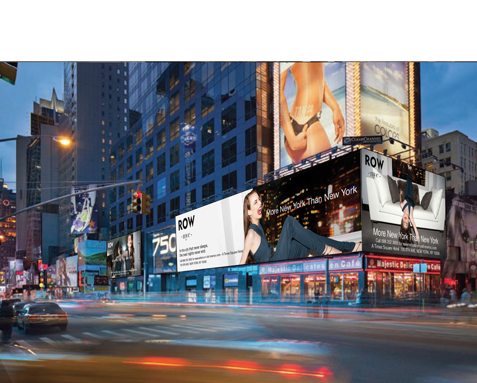 The campaign rolled out with a Times Square billboard takeover featuring Lizzy Jagger. The boards signal to the neighborhood and the 50,000 citizens of the world that come there each day, that the Row NYC hotel has arrived.